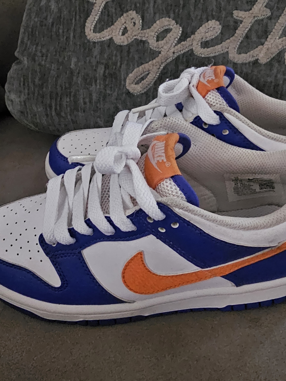 Nike Kids Dunk Low 'Knicks' White And Orange Sneakers - Picture 3 of 8